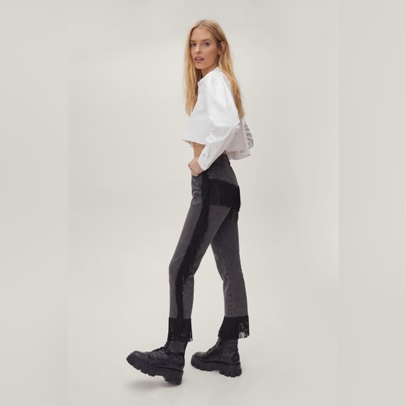 B7.6 Nasty Girl Fringe Cropped High Waisted Jeans US 2 - Picture 3 of 14